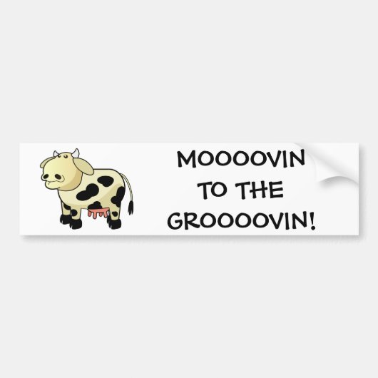 Cartoon Dairy Koe "MOOOVIN!" Bumpersticker (Voorkant)
