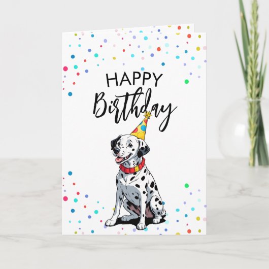 Cartoon Dalmatische hond met Confetti verjaardag Kaart (Voorkant)