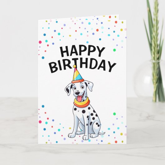 Cartoon Dalmatische Hond met Partij Pet Verjaardag Kaart (Voorkant)