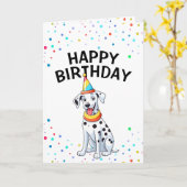 Cartoon Dalmatische Hond met Partij Pet Verjaardag Kaart (Gele Bloem)