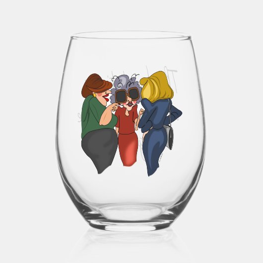 Cartoon dames "beste tijden!" wijnglas zonder voet (Voorkant)