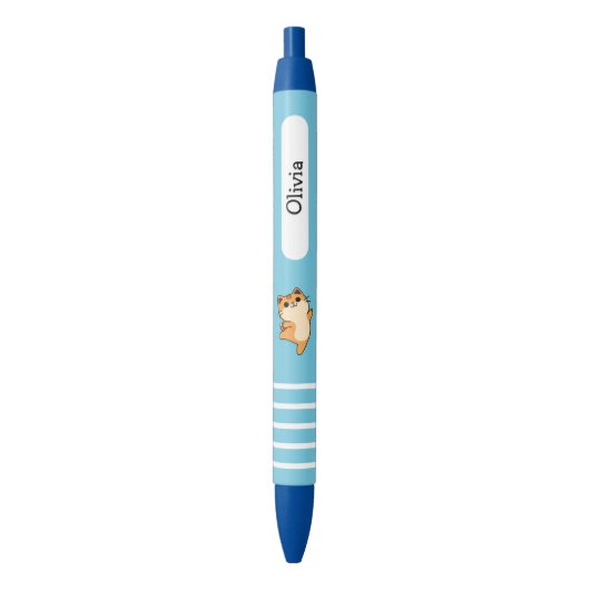 Cartoon Dancing Oranje Cat, Custom, Blauw Zwarte Inkt Pen (Voorkant Verticaal)