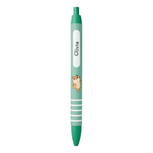 Cartoon Dancing Oranje Cat, Custom, Groen Zwarte Inkt Pen (Voorkant Verticaal)