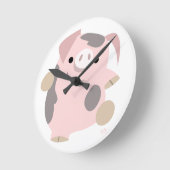 Cartoon Dancing Pig Clock Ronde Klok (Hoek)