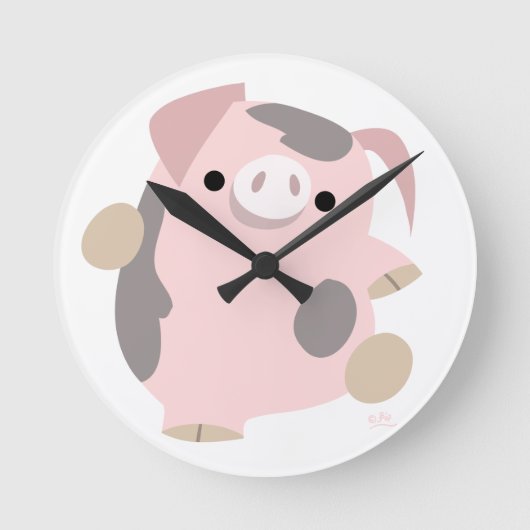 Cartoon Dancing Pig Clock Ronde Klok (Voorkant)