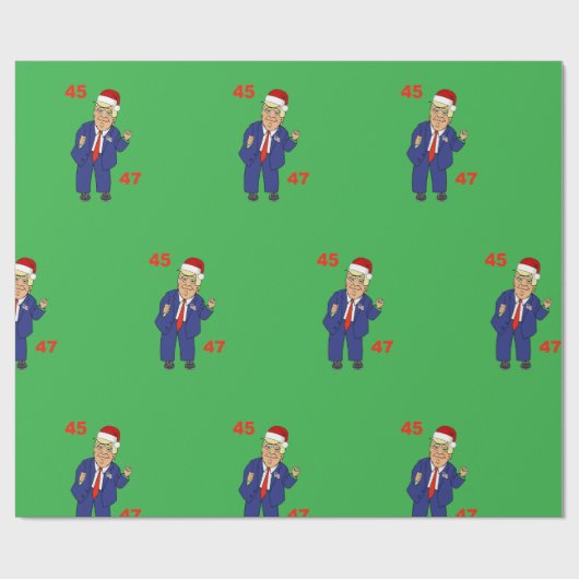 Cartoon Dancing Trump-Santa Hat Wrapping Paper Cadeaupapier (Vlak)