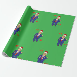 Cartoon Dancing Trump-Santa Hat Wrapping Paper Cadeaupapier