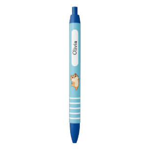 Cartoon Dansende Oranje Kat, Op Maat, Blauw Zwarte Inkt Pen