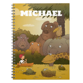 Cartoon Dappere Jongen Kid Safari Jungle Dieren Notitieboek
