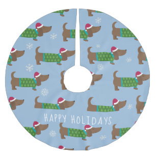 Cartoon Daschund Kerst Scene Boomkleed Kerstboom Rok