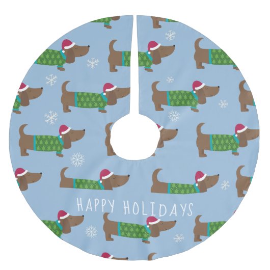 Cartoon Daschund Kerst Scene Boomkleed Kerstboom Rok (Voorkant)