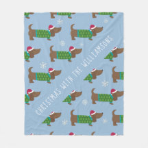 Cartoon Daschund kerstscene Fleece Blanket