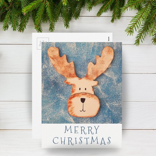 Cartoon Deer Head Reindeer Merry kerst Feestdagenkaart