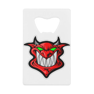Cartoon demon face head satan creditkaart flessenopener