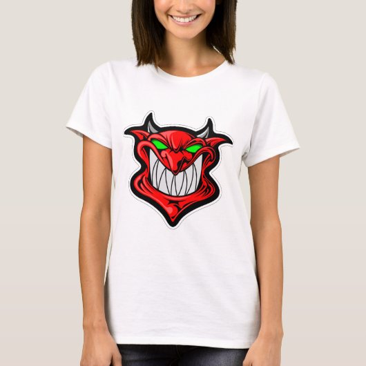 Cartoon demon face head satan t-shirt (Voorkant)