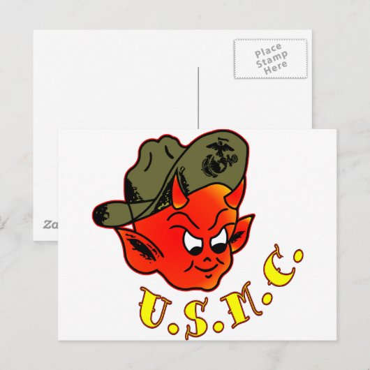 Cartoon Devil Marine Corps Briefkaart (Voorkant / Achterkant)