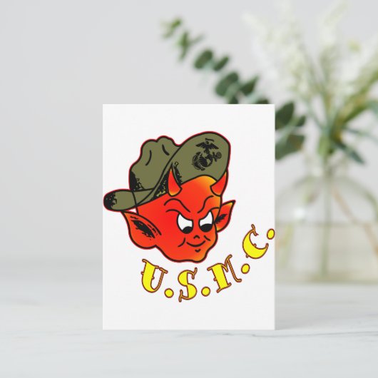 Cartoon Devil Marine Corps Briefkaart (Staand voorkant)
