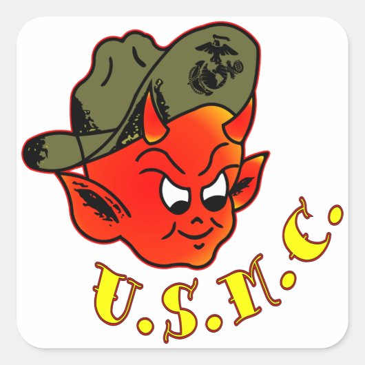 Cartoon Devil Marine Corps Vierkante Sticker (Voorkant)
