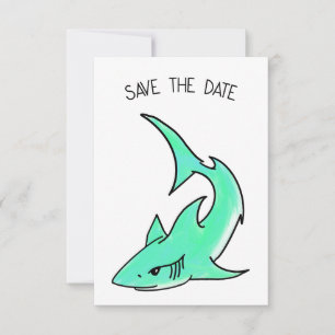cartoon die haaien glimlacht blauw groen oceaandie save the date