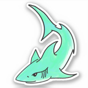 cartoon die haaien glimlacht blauw groen oceaandie sticker