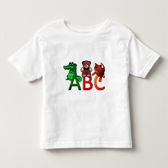 Cartoon Dieren ABC Alfabet Print Kinder Shirts (Voorkant)