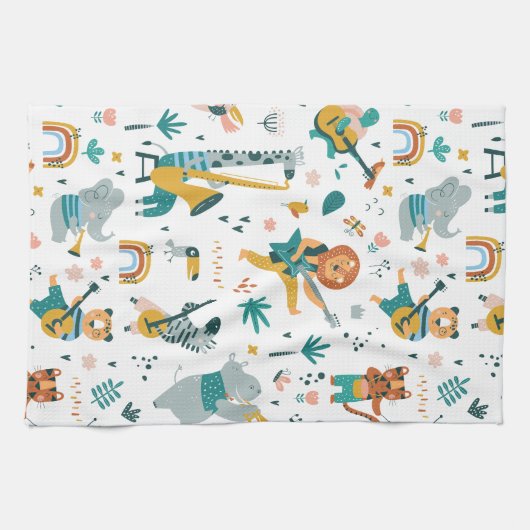 Cartoon Dieren Band Pattern Theedoek (Horizontaal)