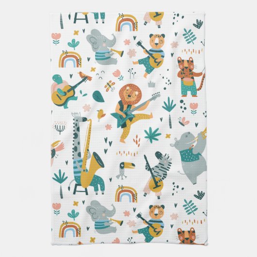 Cartoon Dieren Band Pattern Theedoek (Verticaal)