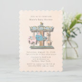 Cartoon Dieren Carrousel Baby shower Kaart (Staand voorkant)