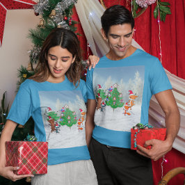 Cartoon Dieren Dansen Bij Kerstboom Uniseks T-shirt