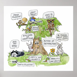 Cartoon Dieren die met de Natuur van de boomstruct Poster