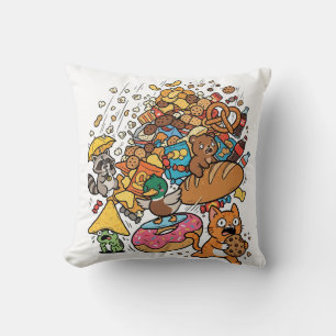 Cartoon dieren met vallende snacks geïsoleerd op w kussen