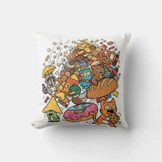Cartoon dieren met vallende snacks geïsoleerd op w kussen