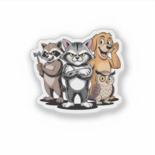 Cartoon Dieren Team Karakter Illustratie Sticker