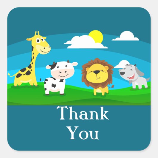 Cartoon dieren      vierkante sticker (Voorkant)