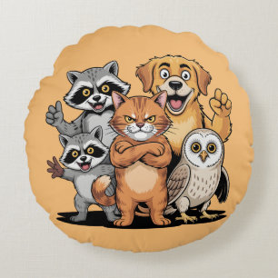 Cartoon Dieren Vrienden Team Illustratie Rond Kussen