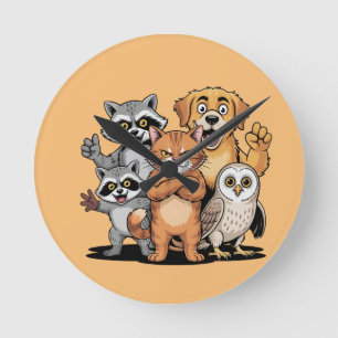 Cartoon Dieren Vrienden Team Illustratie Ronde Klok