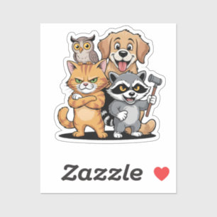 Cartoon Dieren Vrienden Team Illustratie Sticker