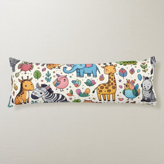 Cartoon dierpatroon lichaamskussen (Voorkant)