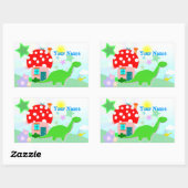 Cartoon Dino & Mushroom House Naam Sticker (Vel)