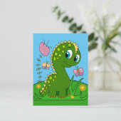 Cartoon Dinosaur, bloemen en vlinders Briefkaart (Staand voorkant)