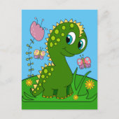 Cartoon Dinosaur, bloemen en vlinders Briefkaart (Voorkant)