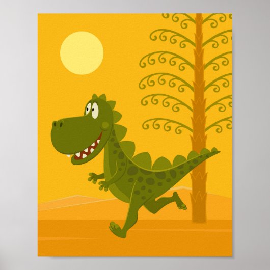 Cartoon Dinosaur Hot Sun Jurassic Woodland Poster (Voorkant)