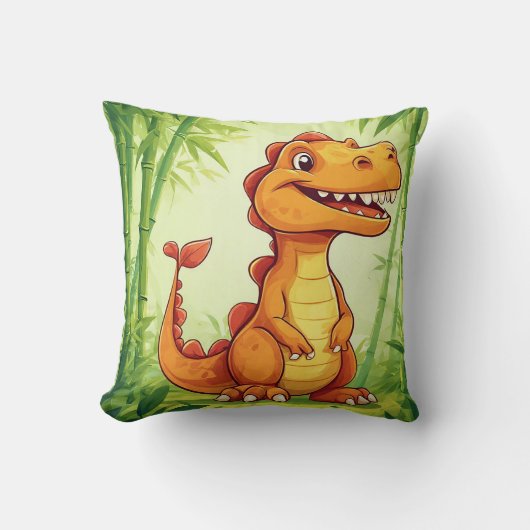 Cartoon Dinosaur in Bamboebos Kussen (Voorkant)