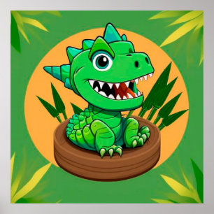 Cartoon Dinosaur Tropische Jungle Muur Kunst Voor Poster