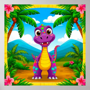 Cartoon Dinosaur Tropische Jungle Muur Kunst Voor Poster