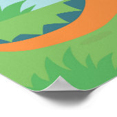 Cartoon dinosaur verjaardagstaart blaast kaars poster (Hoek)