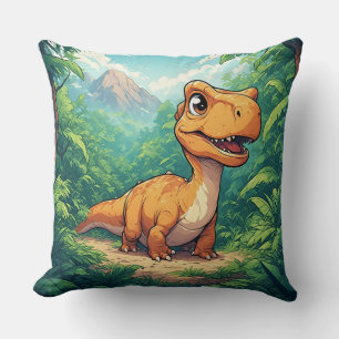 Cartoon-dinosaurus die een tropische jungle verken kussen