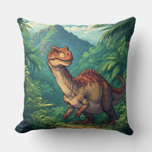 Cartoon dinosaurus die een tropische jungle verken kussen