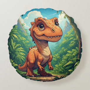 Cartoon-dinosaurus die een tropische jungle verken rond kussen