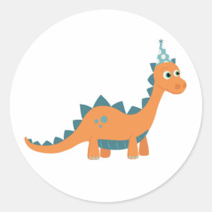 Cartoon dinosaurus dragen verjaardagsfeestje pet ronde sticker